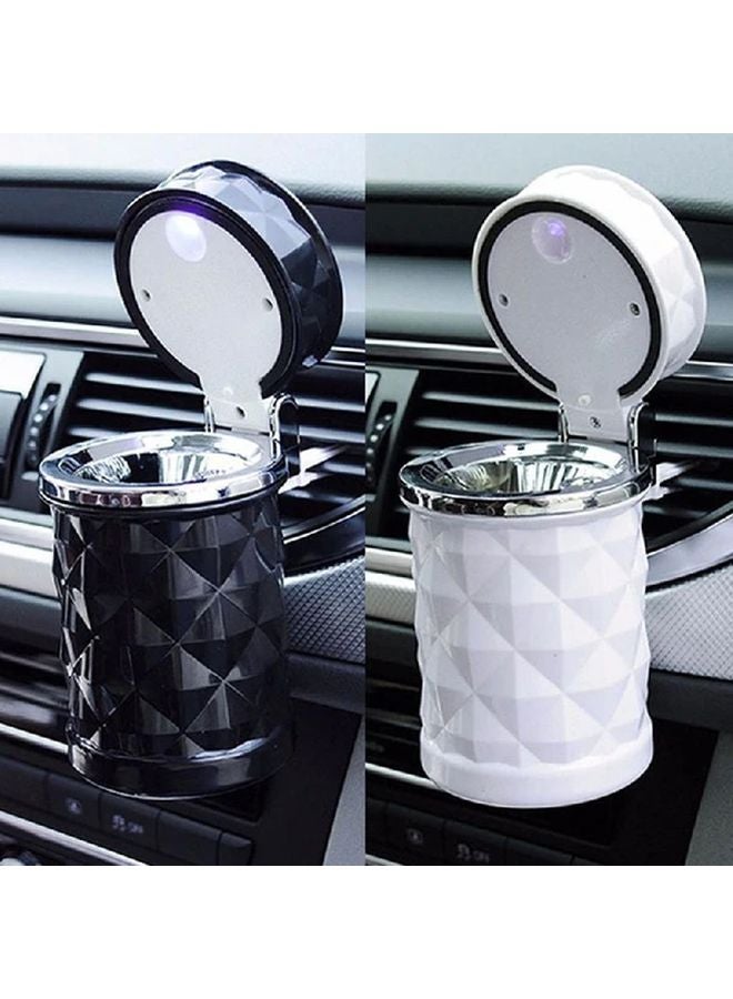 White Car Ashtray With LED Light Rhinestone Smokeless Smoke Cup Holder Storage Auto Accessories - Image 1